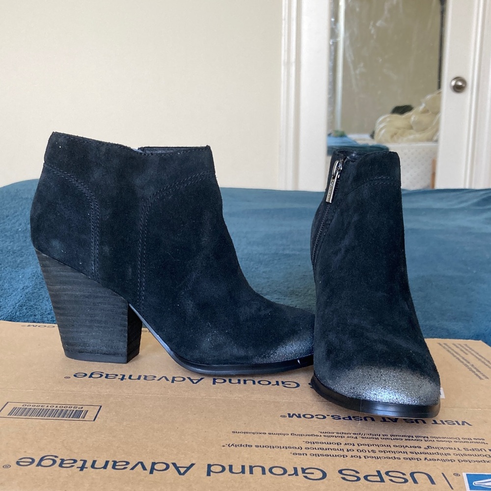 Isola Black Suede Ankle Boots with silver toe box size 7.5